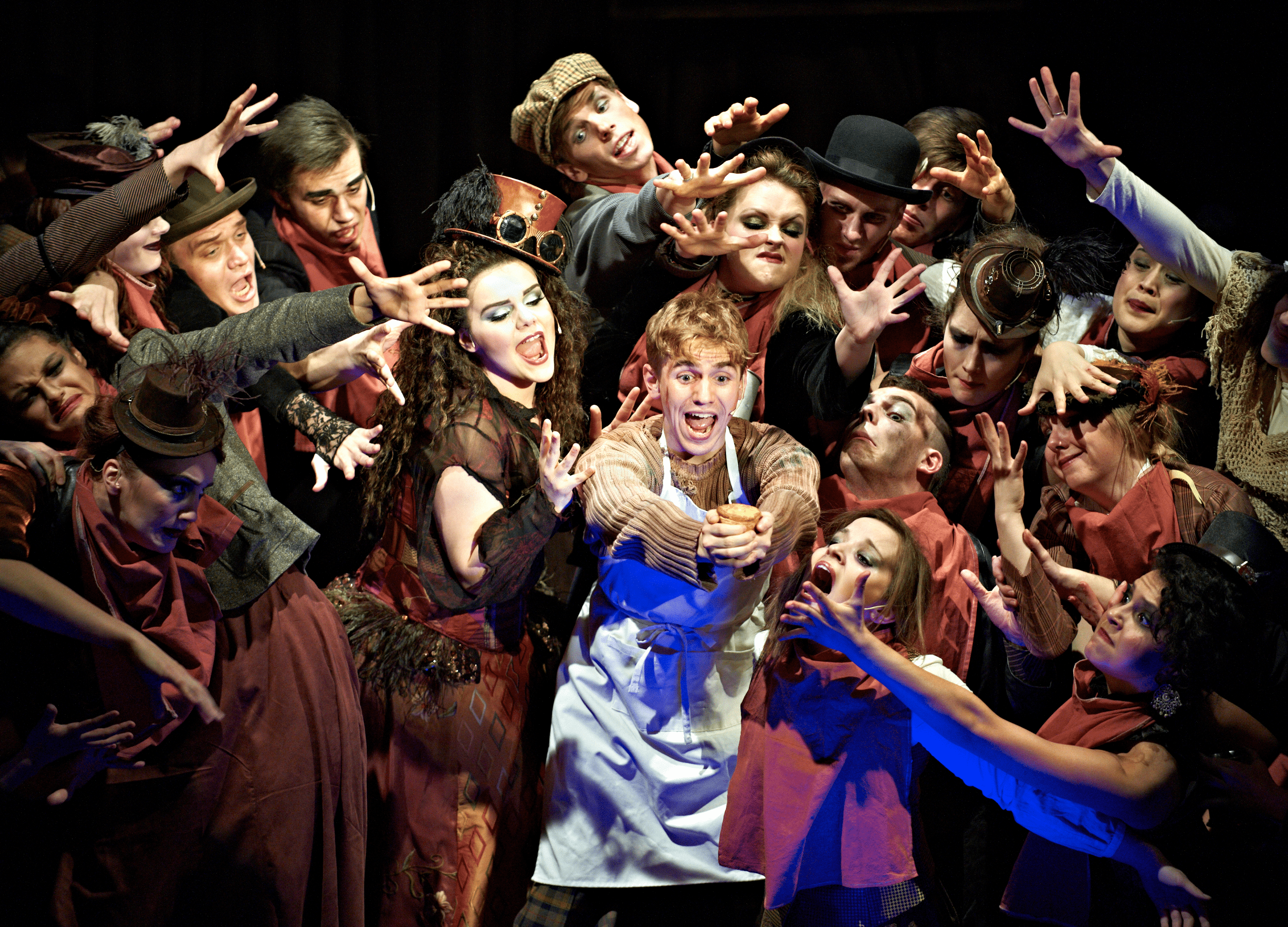 A group of Performing Arts students in a theatrical production